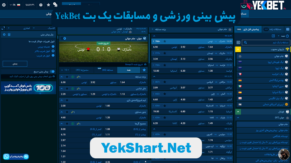 پیش بینی ورزشی و مسابقات یک بت YekBet